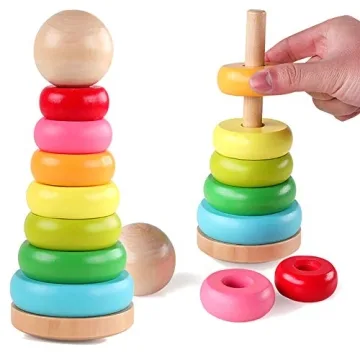 GEMEM Wooden Rainbow Stacker Toddler Learning Toy
