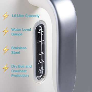 Rae Dunn Electric Water Kettle - Stainless Steel Coffee Maker, Tea Kettle, Electric Hot Water Kettle with Automatic Shut Off Boil-Dry Protection, 1500 Watt Boiling Power, 1.7 Liters, Cream