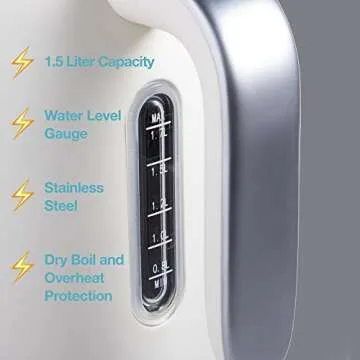 Rae Dunn Electric Water Kettle - Stainless Steel Coffee Maker, Tea Kettle, Electric Hot Water Kettle with Automatic Shut Off Boil-Dry Protection, 1500 Watt Boiling Power, 1.7 Liters, Cream