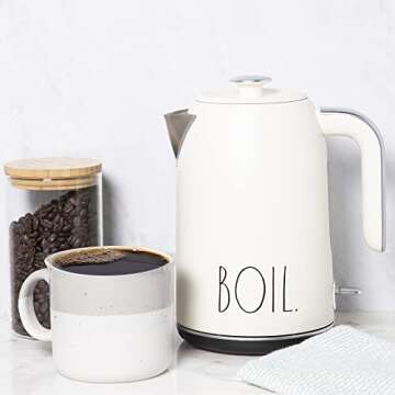 Rae Dunn Electric Water Kettle - Stainless Steel Coffee Maker, Tea Kettle, Electric Hot Water Kettle with Automatic Shut Off Boil-Dry Protection, 1500 Watt Boiling Power, 1.7 Liters, Cream