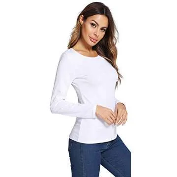 LOVFEE Women's Classic-Fit Long-Sleeve Crewneck Cotton Basic T-Shirt Underscrub Tee(White/XL)