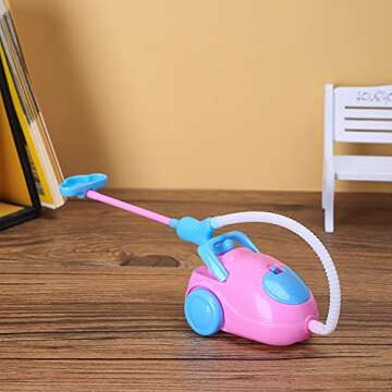 E-TING Miniature Mop Dust Pan, Brush, Broom, Plastic Bucket Doll Housework Cleaning Supplies Tools Set Dollhouse Furniture Decoration Accessories for 7-11.5 inch Dolls Accessories, Multicolored