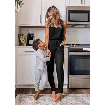 PRETTYGARDEN Women's Casual Tank Jumpsuits Sleeveless Drawstring Elastic Waist Loose Summer Romper (Black,Large)