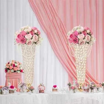 Kehail 2-Pack 18.5" Tall Gold Vases, Engraved Crystal Trumpet Vase, Gorgeous Centerpiece Flower Stand for Wedding Party Anniversary Birthday Home Decor