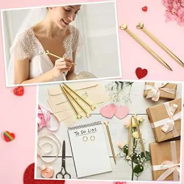 Chinco 12 Pieces Valentine‘s Day Heart Shaped Pens Black Ink Retractable Metal Decorative Cute Pens Heart Ballpoint for Valentines Party Favor Women Wedding Bridal Shower Gifts(Gold)