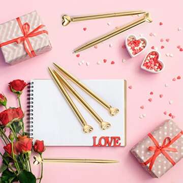 Chinco 12 Pieces Valentine‘s Day Heart Shaped Pens Black Ink Retractable Metal Decorative Cute Pens Heart Ballpoint for Valentines Party Favor Women Wedding Bridal Shower Gifts(Gold)