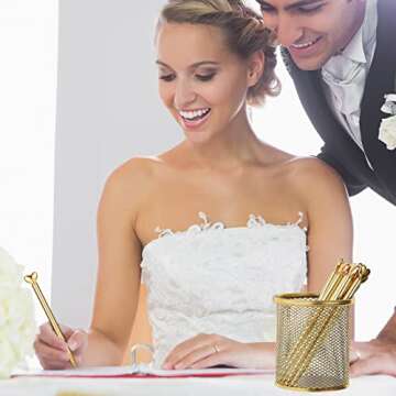 Chinco 12 Pieces Valentine‘s Day Heart Shaped Pens Black Ink Retractable Metal Decorative Cute Pens Heart Ballpoint for Valentines Party Favor Women Wedding Bridal Shower Gifts(Gold)