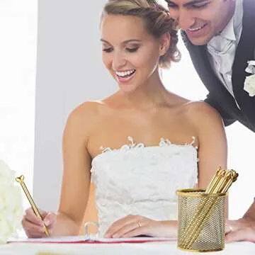 Chinco 12 Pieces Valentine‘s Day Heart Shaped Pens Black Ink Retractable Metal Decorative Cute Pens Heart Ballpoint for Valentines Party Favor Women Wedding Bridal Shower Gifts(Gold)