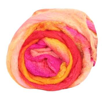 Mulberry silk - A grade - 100 GR - Mulberry Cocoon sheet - Silk Filament Sheet - Mulberry Silk Brick - hand dyed - pink yellow silk fibers - needle felting - wet felting - spinning - knitting - sewing