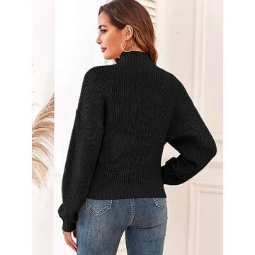 ZAFUL Women's Cropped Turtleneck Sweater Lantern Sleeve Ribbed Knit Pullover Sweater Jumper