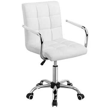Yaheetech White Desk Chairs with Wheels/Armrests - Modern PU Leather Executive Chair
