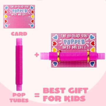 JOYIN 28 Packs Valentines Cards with Pop Tubes for Kids, Pop Tubes with Gift Cards Set, Stretchy Stress Relief Fidget Toys for Kids Classroom Valentine's Day Party Favors Classroom Gifts