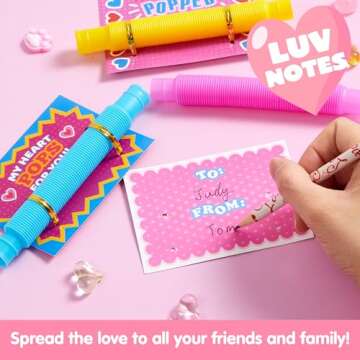 JOYIN 28 Packs Valentines Cards with Pop Tubes for Kids, Pop Tubes with Gift Cards Set, Stretchy Stress Relief Fidget Toys for Kids Classroom Valentine's Day Party Favors Classroom Gifts