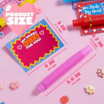 JOYIN 28 Packs Valentines Cards with Pop Tubes for Kids, Pop Tubes with Gift Cards Set, Stretchy Stress Relief Fidget Toys for Kids Classroom Valentine's Day Party Favors Classroom Gifts