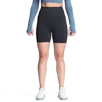 Aoxjox Seamless Workout Biker Shorts for Women High Waisted Exercise Athletic Gym Booty Running Yoga Short 5" (Vital Black Marl, Medium)
