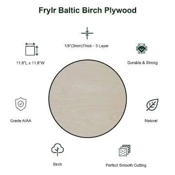 Frylr Baltic Birch Plywood Sheets Box of 45-12 x 12 x 1/8”, 3mm Thickness Perfect for Wood Burning, Laser Engraving Cutting, Scroll Saw Nature Veneer Color, Stronger Than Basswood, A/A Grade