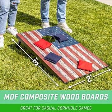 GoSports 3 x 2 ft American Flag Design Cornhole Game Set - Includes Two 3 x 2 ft Boards, 8 Bean Bags, and Carry Case