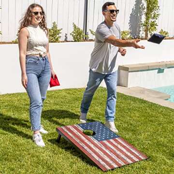 GoSports 3 x 2 ft American Flag Design Cornhole Game Set - Includes Two 3 x 2 ft Boards, 8 Bean Bags, and Carry Case
