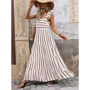 PRETTYGARDEN Summer Striped Sleeveless Maxi Dress
