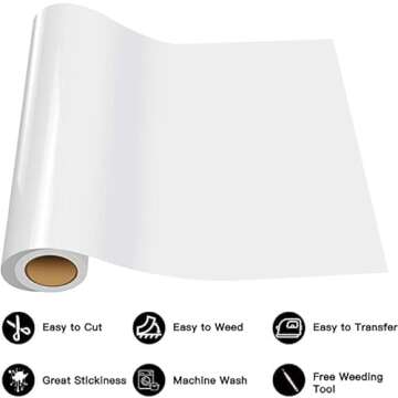 HTVRONT Heat Transfer Vinyl White HTV Rolls - 12" x 20ft White Iron on Vinyl for All Cutter Machine, White HTV Vinyl for Shirts - Easy to Cut & Weed for Heat Vinyl Design