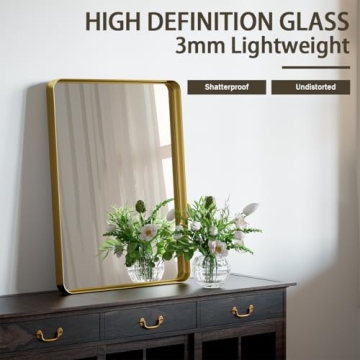 VooBang Gold Bathroom Mirror 24x32 Inch with Round Corners