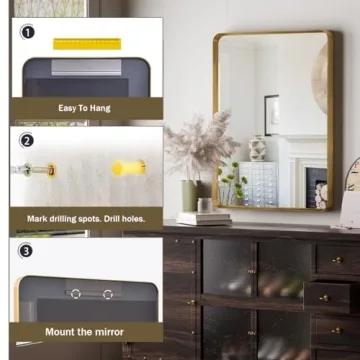 VooBang Gold Bathroom Mirror 24x32 Inch with Round Corners