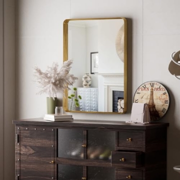 VooBang Gold Bathroom Mirror 24x32 Inch with Round Corners