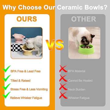 Ceramic Raised Cat Food Bowl, Tilted Flower Shaped Food or Water Bowl for Cats and Small Dogs, Anti Vomiting Pet Feeder Dish Whisker Fatigue Cat Bowl, Butter Yellow