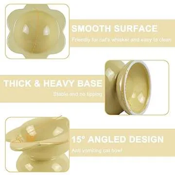 Ceramic Raised Cat Food Bowl, Tilted Flower Shaped Food or Water Bowl for Cats and Small Dogs, Anti Vomiting Pet Feeder Dish Whisker Fatigue Cat Bowl, Butter Yellow