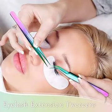 Mudder 6 Pcs Lash Tweezers Precision Eyelash Tweezers for Lash Extension Straight and Curved Tip Eye...