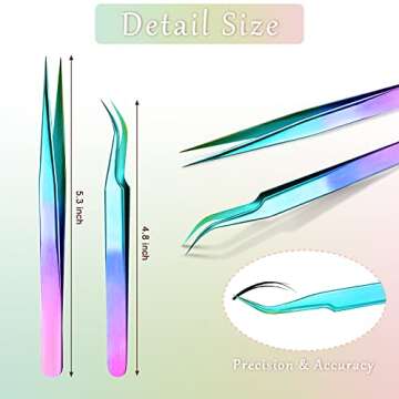 Mudder 6 Pcs Lash Tweezers Precision Eyelash Tweezers for Lash Extension Straight and Curved Tip Eyelash Extension Tweezers Stainless Steel for False Volume Lash Application Tools(Laser)