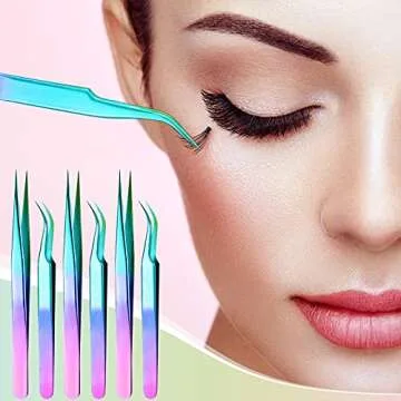Mudder 6 Pcs Eyelash Tweezers for Precision Lash Extension
