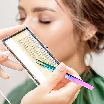 Mudder 6 Pcs Lash Tweezers Precision Eyelash Tweezers for Lash Extension Straight and Curved Tip Eyelash Extension Tweezers Stainless Steel for False Volume Lash Application Tools(Laser)