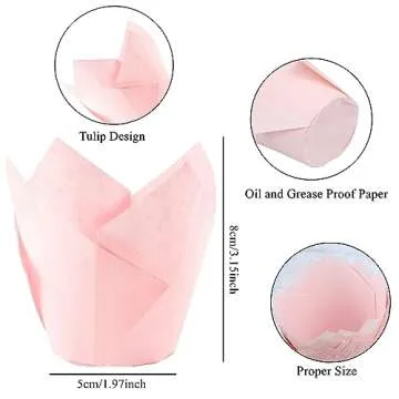 150 Pieces Tulip Cupcake Muffin Liners Paper Baking Cups Greaseproof Cupcake Wrappers for Birthday Wedding Party Baby Showers Catering Restaurants(Pink)