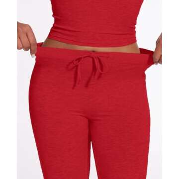 AnotherChill Women's 2 Piece Lounge Sets Straight Leg Pants Set Short Sleeve Crop T-shirt Casual Outfits Comfy Loungewear (Red, X-Small)