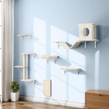 NUNU LAB Cat Wall Shelves, 6 Pcs Luxury Wall-Mounted Cat Climber Set, Indoor Cat Furniture with 1 Ca...