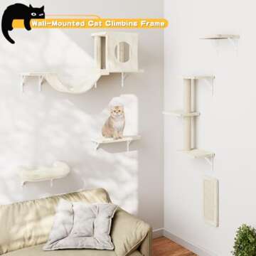 NUNU LAB Cat Wall Shelves, 6 Pcs Luxury Wall-Mounted Cat Climber Set, Indoor Cat Furniture with 1 Cat Condos House, 2 Cat Wall Shelves, 1 Scratching Post, 1 Bridge Ladder, 1 Scratching Pad