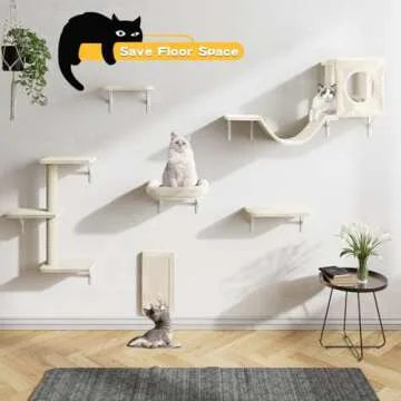 NUNU LAB Cat Wall Shelves, 6 Pcs Luxury Wall-Mounted Cat Climber Set, Indoor Cat Furniture with 1 Cat Condos House, 2 Cat Wall Shelves, 1 Scratching Post, 1 Bridge Ladder, 1 Scratching Pad