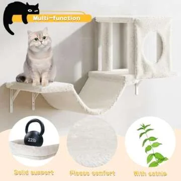 NUNU LAB Cat Wall Shelves, 6 Pcs Luxury Wall-Mounted Cat Climber Set, Indoor Cat Furniture with 1 Cat Condos House, 2 Cat Wall Shelves, 1 Scratching Post, 1 Bridge Ladder, 1 Scratching Pad