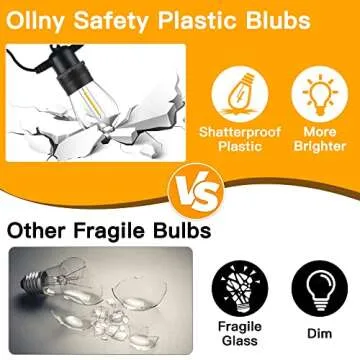Ollny Outdoor String Lights, 50 FT Waterproof Connectable Patio Lights with 15 Shatterproof Bulbs(2 Spare), Outside Hanging Lights for Balcony, Porch, Yard, Garden, Backyard