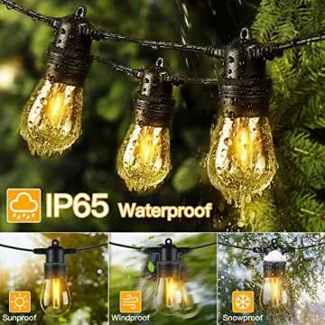Ollny Outdoor String Lights, 50 FT Waterproof Connectable Patio Lights with 15 Shatterproof Bulbs(2 Spare), Outside Hanging Lights for Balcony, Porch, Yard, Garden, Backyard