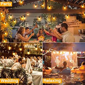 Ollny Outdoor String Lights, 50 FT Waterproof Connectable Patio Lights with 15 Shatterproof Bulbs(2 Spare), Outside Hanging Lights for Balcony, Porch, Yard, Garden, Backyard