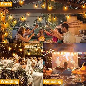 Ollny Outdoor String Lights, 50 FT Waterproof Connectable Patio Lights with 15 Shatterproof Bulbs(2 Spare), Outside Hanging Lights for Balcony, Porch, Yard, Garden, Backyard