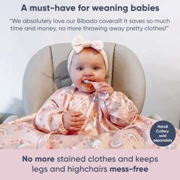 BIBaDO - Long Sleeve Baby Bibs - Babies & Toddlers 6-36 Months - Coverall Baby Led Weaning Bib - Easy Wipe, Soft & Waterproof