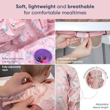 BIBaDO - Long Sleeve Baby Bibs - Babies & Toddlers 6-36 Months - Coverall Baby Led Weaning Bib - Easy Wipe, Soft & Waterproof