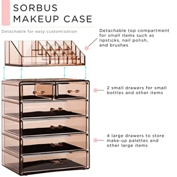 Sorbus Clear Makeup Organizer with 6 Drawers for Vanity