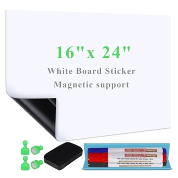 Qiytecno White Board Sticker Adhesive Backing, 16" x 24" Magnetic Dry Erase Board Contact Paper Stic...