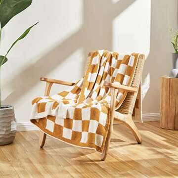 CozeCube Checkered Blanket, Ultra Soft Cozy Brown Orange Checkered Throw Blanket, Warm Fluffy Checke...