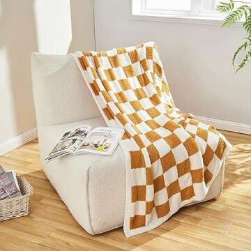 CozeCube Checkered Blanket, Ultra Soft Cozy Brown Orange Checkered Throw Blanket, Warm Fluffy Checkerboard Throw Blanket, Orange and White Checkered Blanket for Couch Bed Sofa, 50x60 Inches