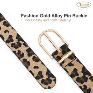 JASGOOD 3 Pack Women’s Leather Belts for Jeans Pants Fashion Ladies Belt with Gold Buckle C-Black+Brown+Leopard